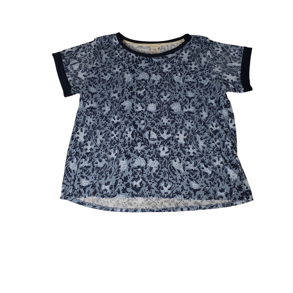 Lucky Brand Blue Floral Bird Print Short Sleeve Crew Neck Top XXL RN71222